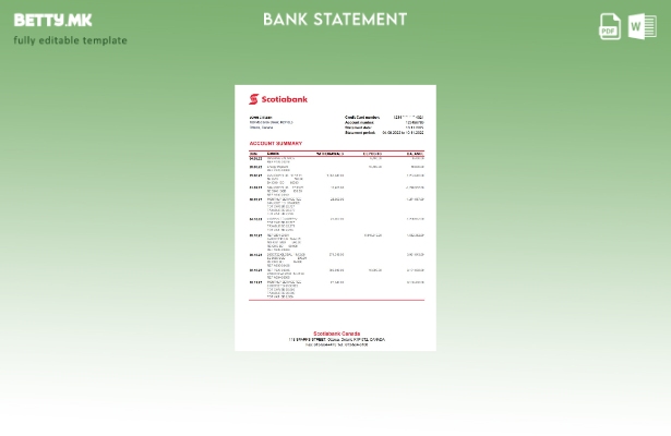 Модерен стил, шаблон ексел за извод од банка на Канада Scotiabank