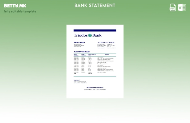 Модерен стил, шаблон ексел за извод од банка на Холандија Триодос