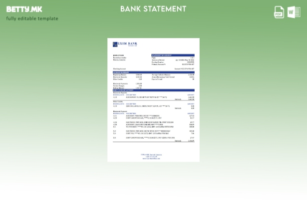 Модерен стил, шаблон ексел за извод од банка на Comoros Exim