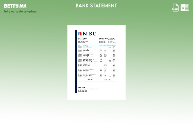 Модерен стил, шаблон ексел за извод од банкарска банка на Холандија NIBC