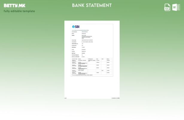 Модерен стил, шаблон за верзија на извод од сметката на Државната банка на Индиј