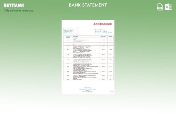 Модерен стил, шаблон за ексел банкарски извод од Австрија Адико