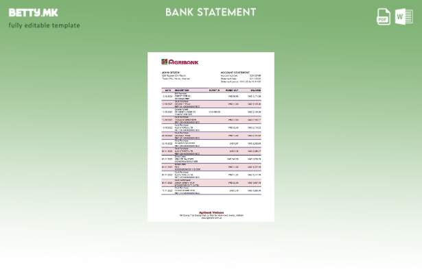 Модерен стил, шаблон за ексел банкарски извод од Виетнам Агрибанк