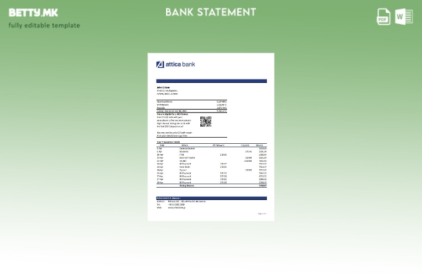 Модерен стил, шаблон за ексел банкарски извод од Грција Атика