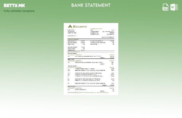 Модерен стил, шаблон за ексел банкарски извод од региони во САД