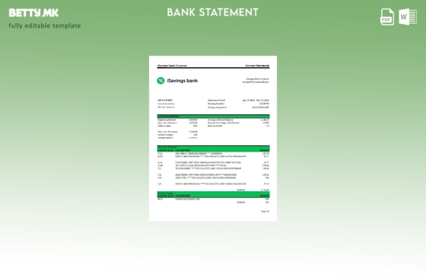 Модерен стил, шаблон за ексел извод од банкарски извод на Коморските iSavings