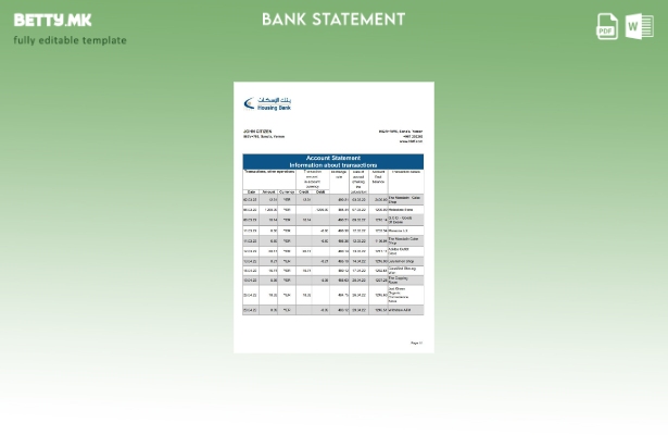 Модерен стил, шаблон за ексел изјава за банка за домување во Јемен