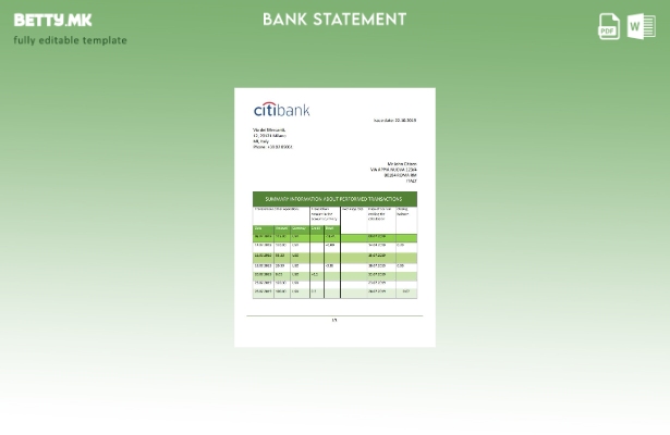 Модерен стил, шаблон за збор за извод од банка на Италија Citibank