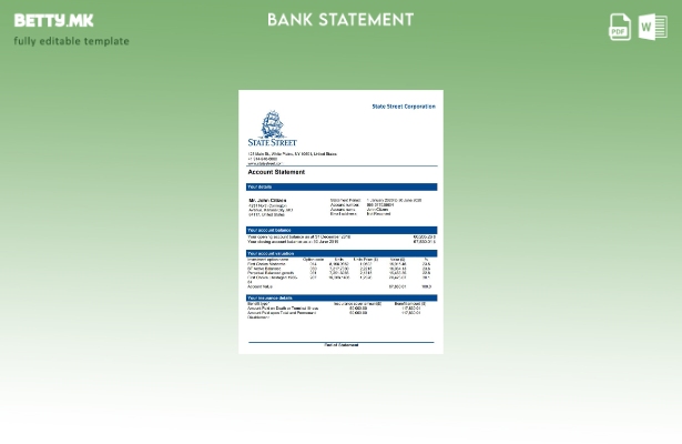 Модерен стил, шаблон за зборови од банкарски извод на USA State Street Corporati