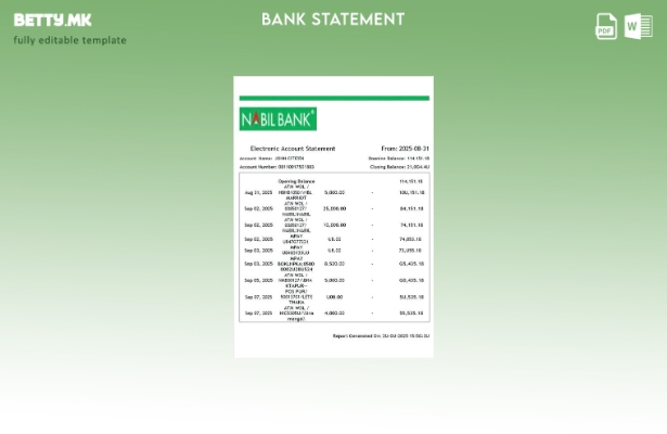 Модерен стилски шаблон за електронски извод од сметката на Непал Набил банка