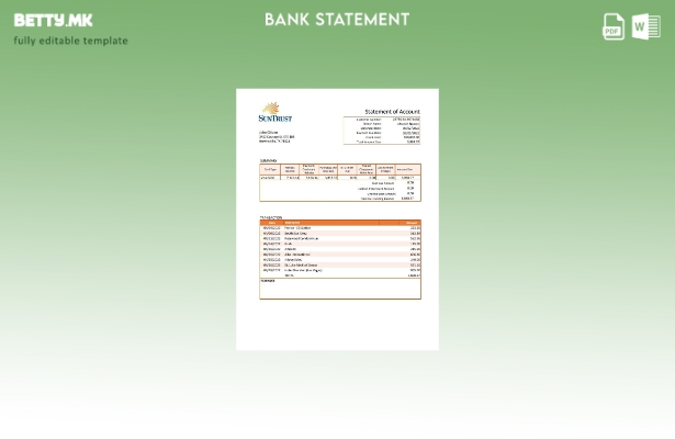 Шаблон за верзија на извод од банка во модерен стил на САД Suntrust