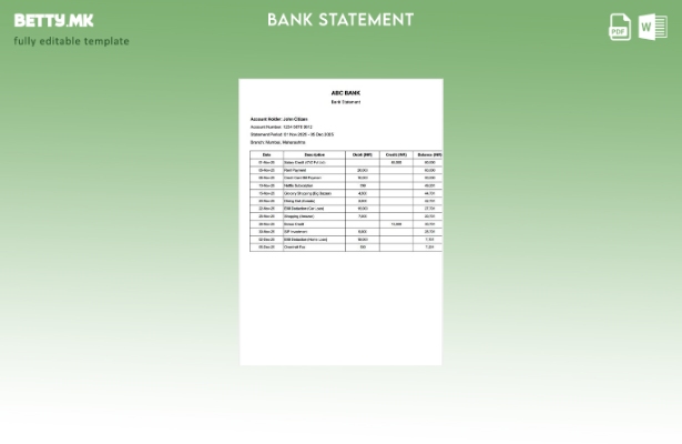 Шаблон за збор во модерен стил на индиски ABC банкарски извод