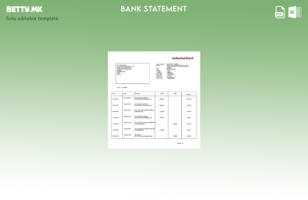 Шаблон за зборови за извод од банкарска сметка во модерен стил Индија IndusInd