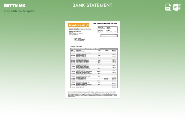 Шаблон за извод на сметка во модерен стил Australia Bankwest