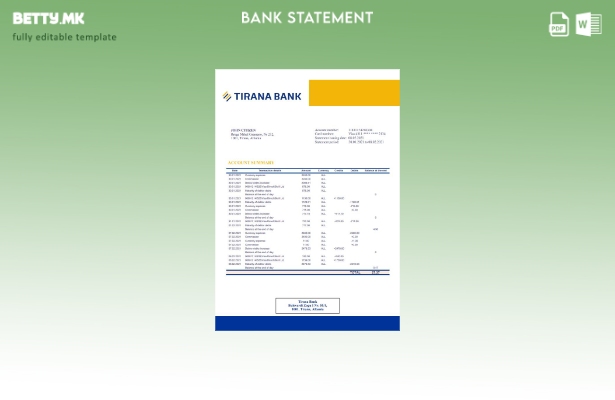 Шаблон за извод од банка во модерен стил Албанија Тирана