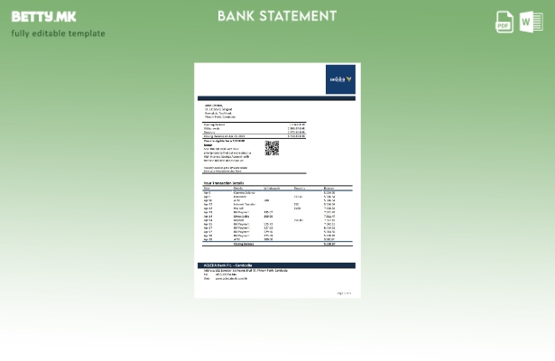 Шаблон за извод од банка во модерен стил Камбоџа Acleda