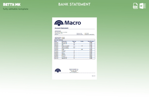 Шаблон за извод од банка во модерен стил Argentina Banco Macro S.A