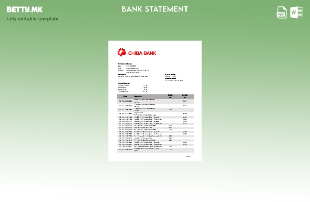 модерен стил Јапонија Chiba банка извод ексел. шаблон