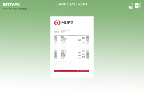 модерен стил Јапонија Mufg банка извод шаблон ексел