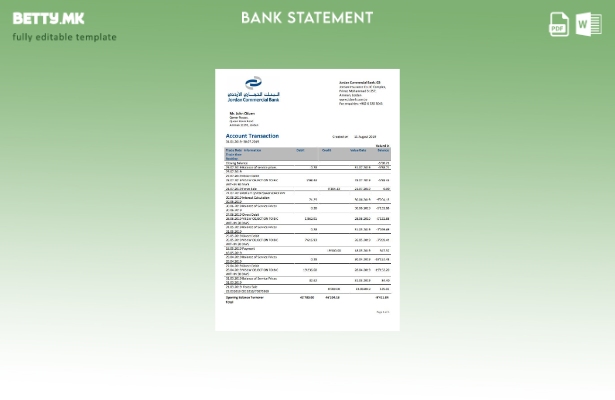 модерен стил Јордан Шаблон за зборови за комерцијален банкарски извод