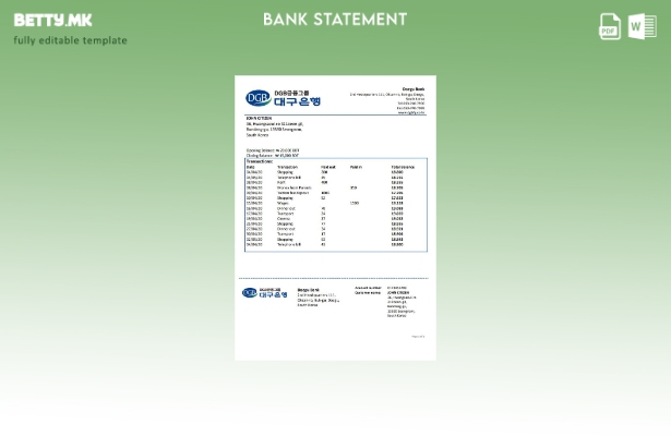 модерен стил Јужна Кореја Даегу банкарски доказ за шаблон за изјава за адреса