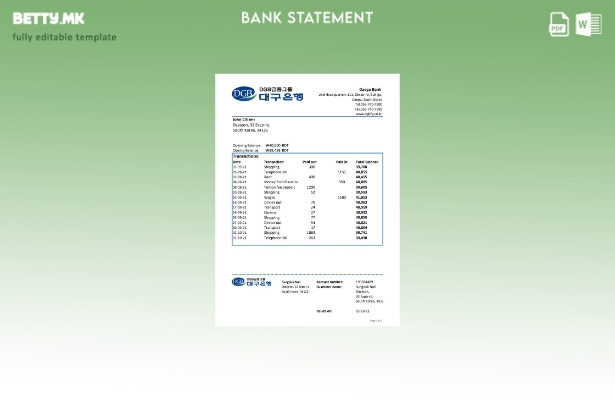 модерен стил Јужна Кореја Даегу банкарски извод шаблон ексел