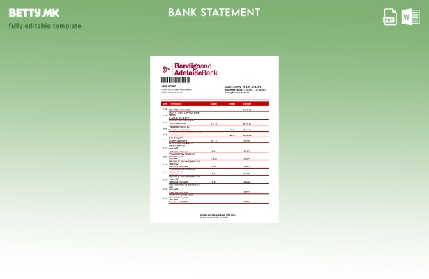 модерен стил Австралија Бендиго и Аделаида банка извод од ексел шаблон