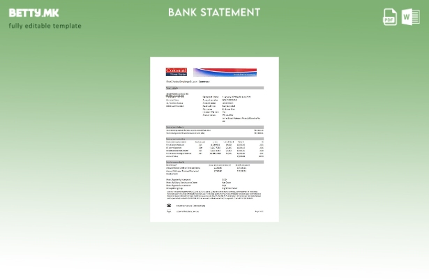 модерен стил Австралија колонијална прва држава банка извод шаблон ексел