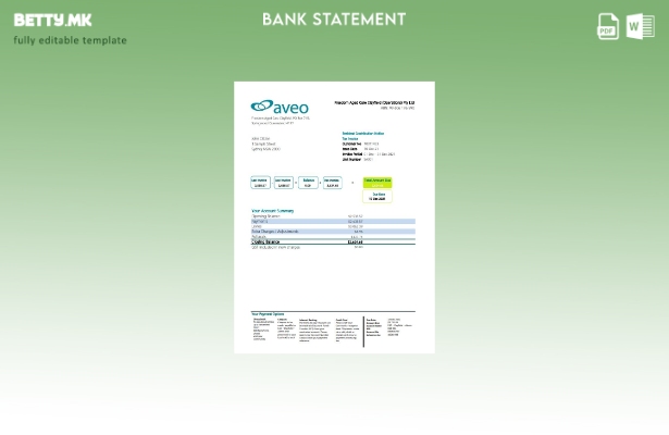 модерен стил Австралија Aveo банка извод шаблон ексел