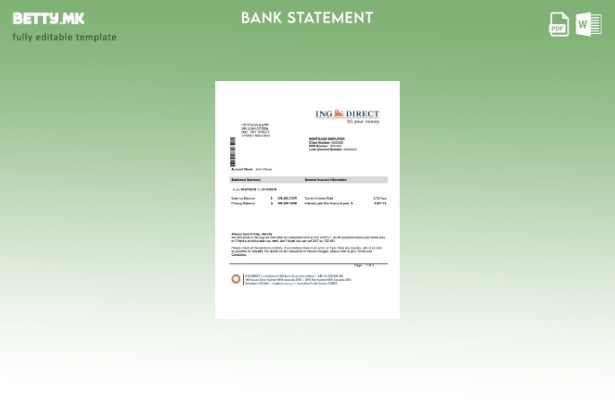 модерен стил Австралија ING Директен шаблон за збор за извод од банка