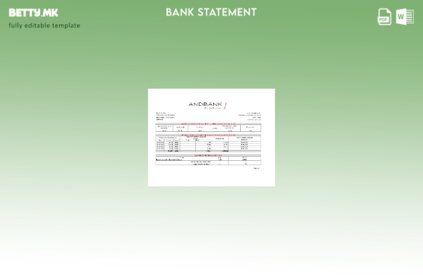 модерен стил Андора Andbank банка извод шаблон ексел