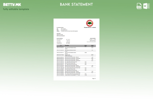 модерен стил Бангладеш Рупалии банкарски извод на ексел шаблон