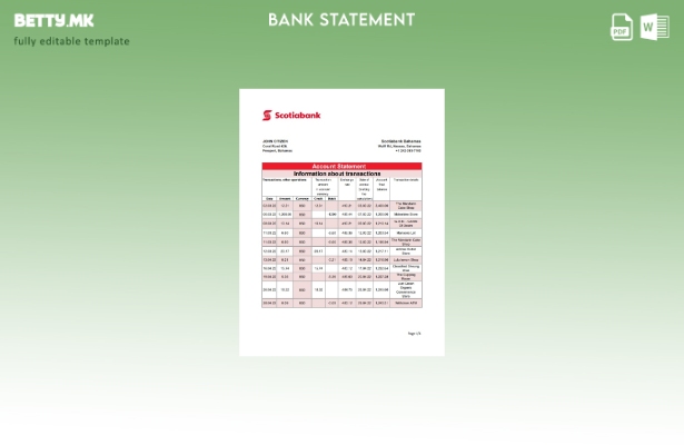 модерен стил Бахамски Scotiabank банка извод образец ексел