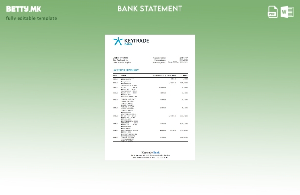 модерен стил Белгија Keytrade банка извод шаблон ексел