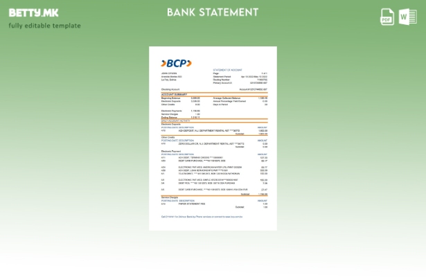 модерен стил Боливија банко де кредито де боливија изјава ексел шаблон