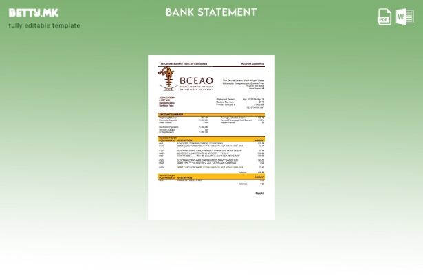 модерен стил Буркина Фасо Шаблон за збор од банкарски изводи Централната банка н