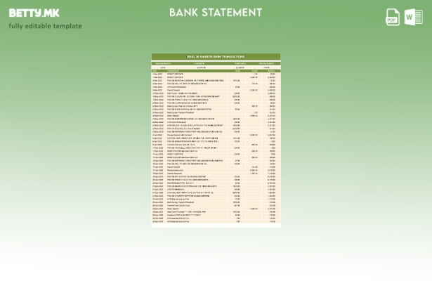 модерен стил Вистински случајни трансакции, шаблон за зборови од банкарски извод
