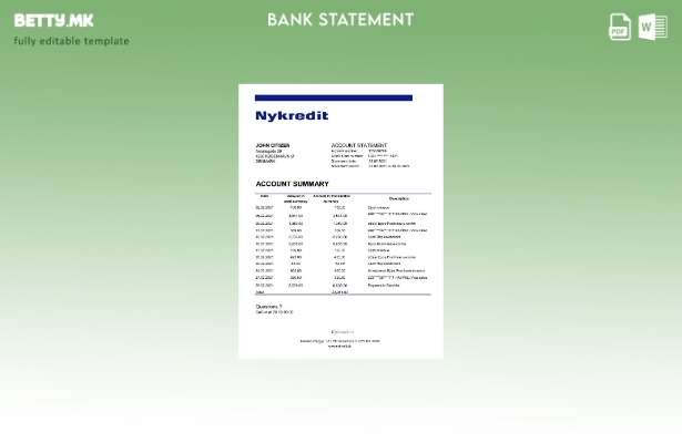 модерен стил Данска Nykredit извод од банкарски ексел шаблон