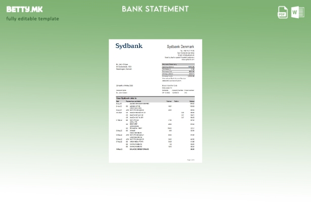 модерен стил Данска Sydbank банка извод на ексел шаблон