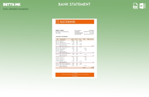 модерен стил Египет Алекс шаблон за ексел банкарски извод