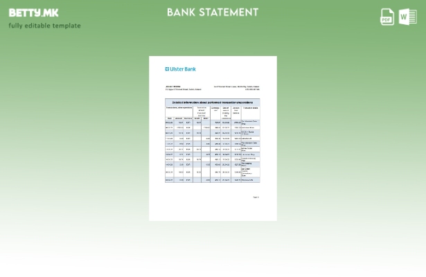 модерен стил Ирска Алстер банка извод шаблон ексел