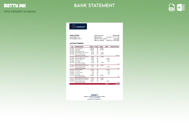 модерен стил Исланд Landsbankinn банка извод шаблон ексел