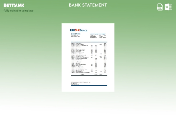 модерен стил Италија UBI BANCA извод од банкарски ексел шаблон