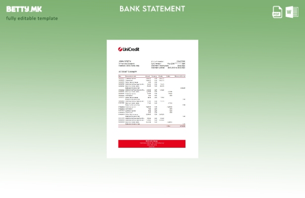 модерен стил Италија Unicredit извод од банкарски ексел шаблон