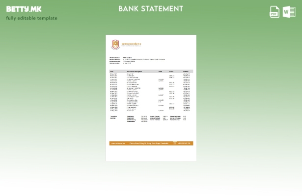 модерен стил Камбоџа унија Комерцијален банкарски извод Шаблон збор