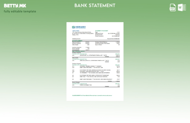 модерен стил Кина Миншенг извод од банкарски ексел шаблон