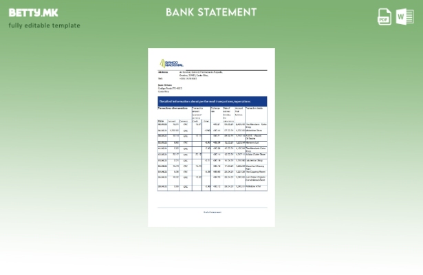 модерен стил Костарика Банко Национален шаблон за ексел банкарски извод