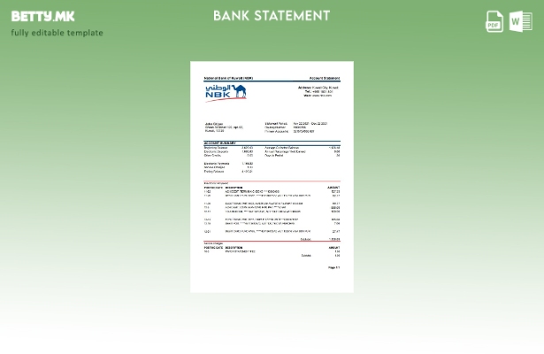 модерен стил Кувајтска Национална банка на Кувајт Шаблон за збор за извод од бан