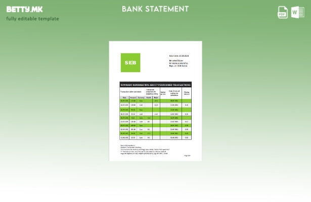 модерен стил Латвија SEB извод од банка. шаблон