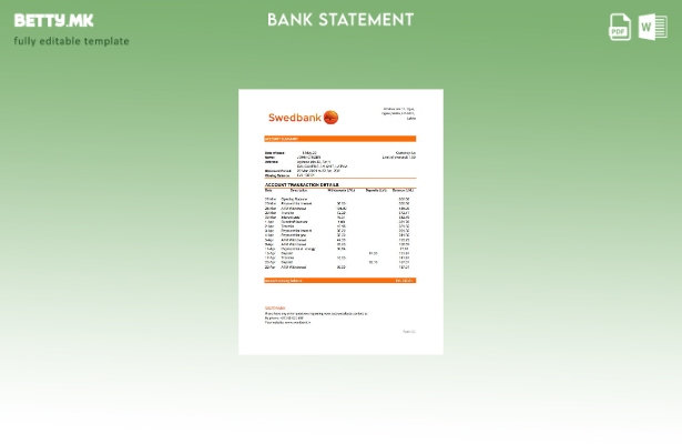 модерен стил Латвија Swedbank банкарски извод шаблон ексел